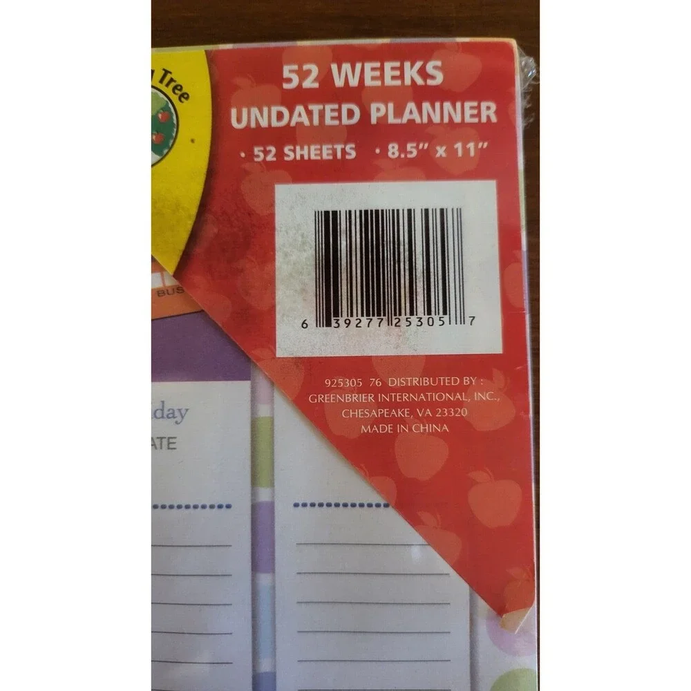 Weekly Undated 8.5x11 Planner Tear Away Sheet 52 Sheet / New